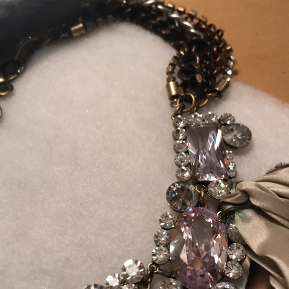 J. Crew Fenton Fallon large crystal ombre silk bow statement necklace RARE! - Picture 6 of 8